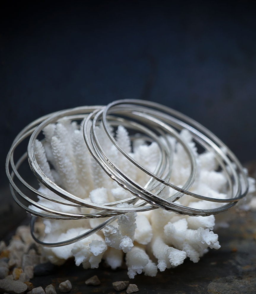 Bracelets joncs empilables en argent sterling, parure de joncs en argent sterling, 11 joncs joncs fins empilables, parure de bra