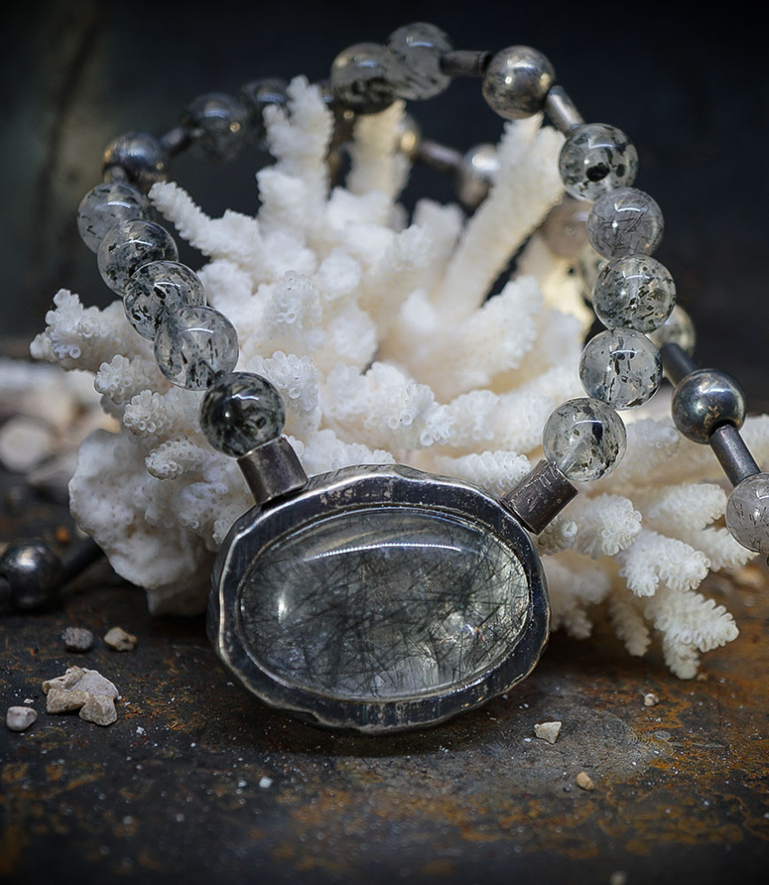 Collier Quartz Tourmaline en Argent Massif piéce unique Lovely Storm.