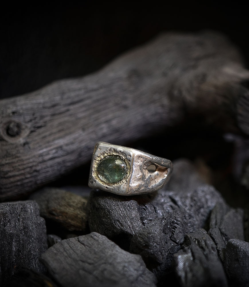 Bagues Argent et Tourmaline verte piéce unique signè Krazy Stones