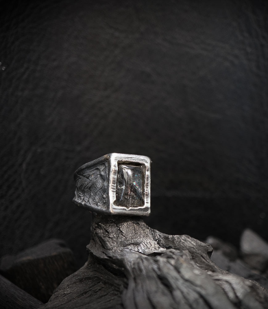 Bague Quarts Rutile noir en Argent Massif piéce unique Krazy Stones.