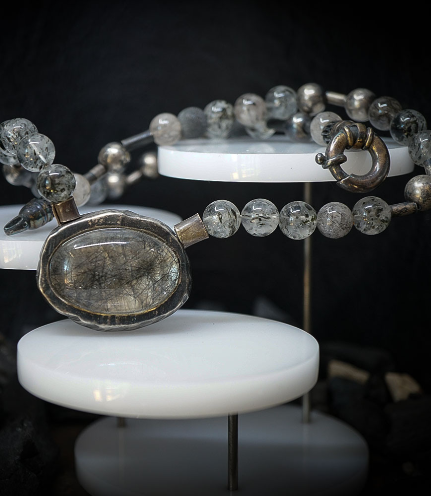 Krazy StonesCollection - Collier Quartz Tourmaline en Argent Massif