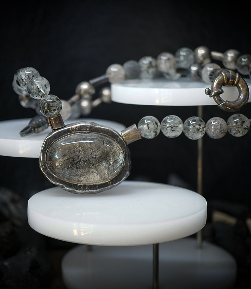 Krazy StonesCollection - Collier Quartz Tourmaline en Argent Massif