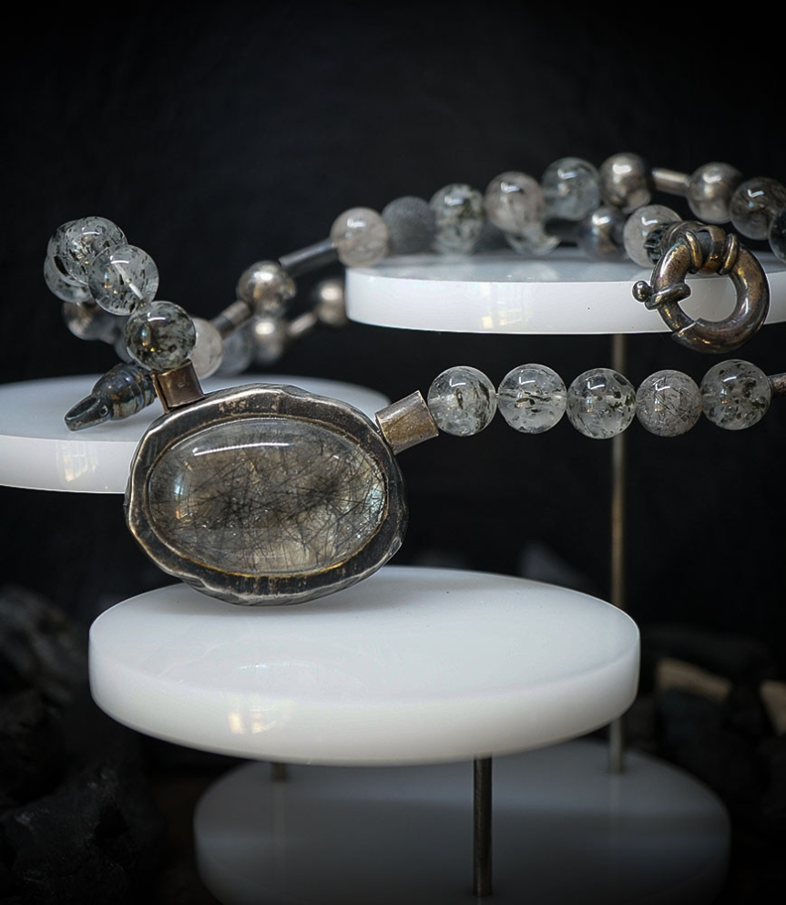 Krazy StonesCollection - Collier Quartz Tourmaline en Argent Massif