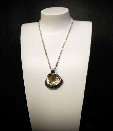 Pendentif galet en Or et Argent. Matière: Argent 925/1000 (8gr) et Or 750/1000 (1,2gr) Pierre: Non Poids: 9,2 grammes