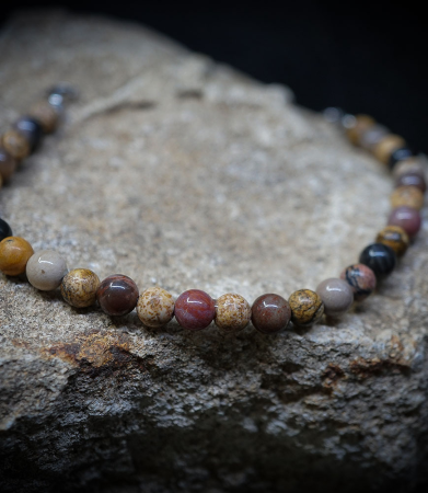 Bracelet Jaspe paysage et bois pétrifié  Matière:  Argent 925/1000 (1,9 grammes) Pierre:  Jaspe et Bois Poids: 1,9 grammes