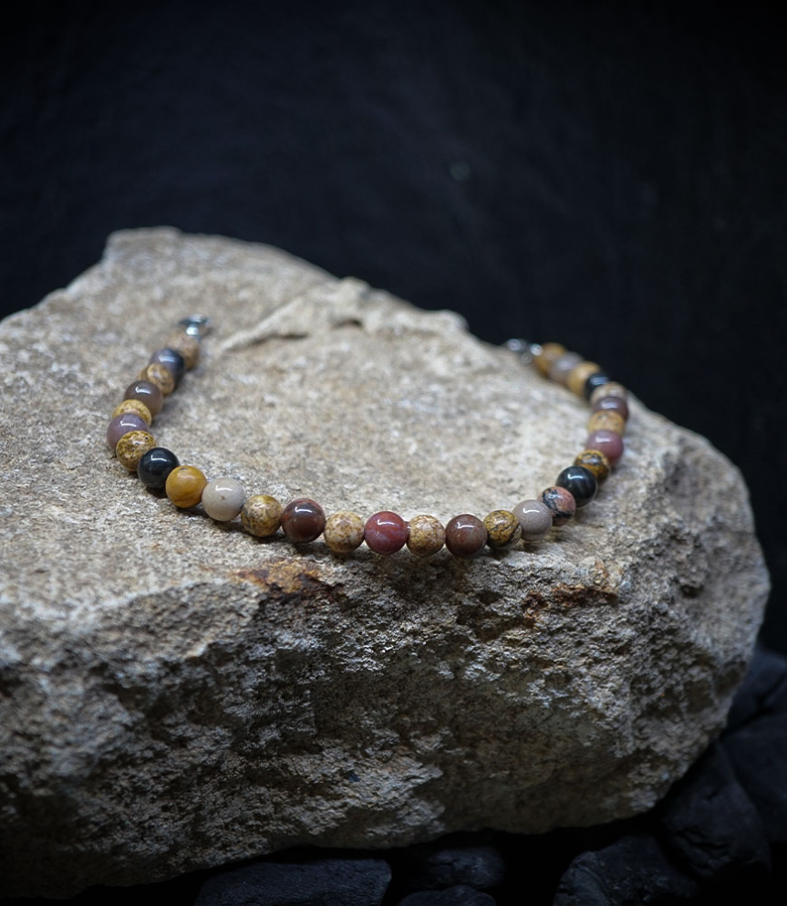 Bracelet Jaspe paysage et bois pétrifié  Matière:  Argent 925/1000 (1,9 grammes) Pierre:  Jaspe et Bois Poids: 1,9 grammes