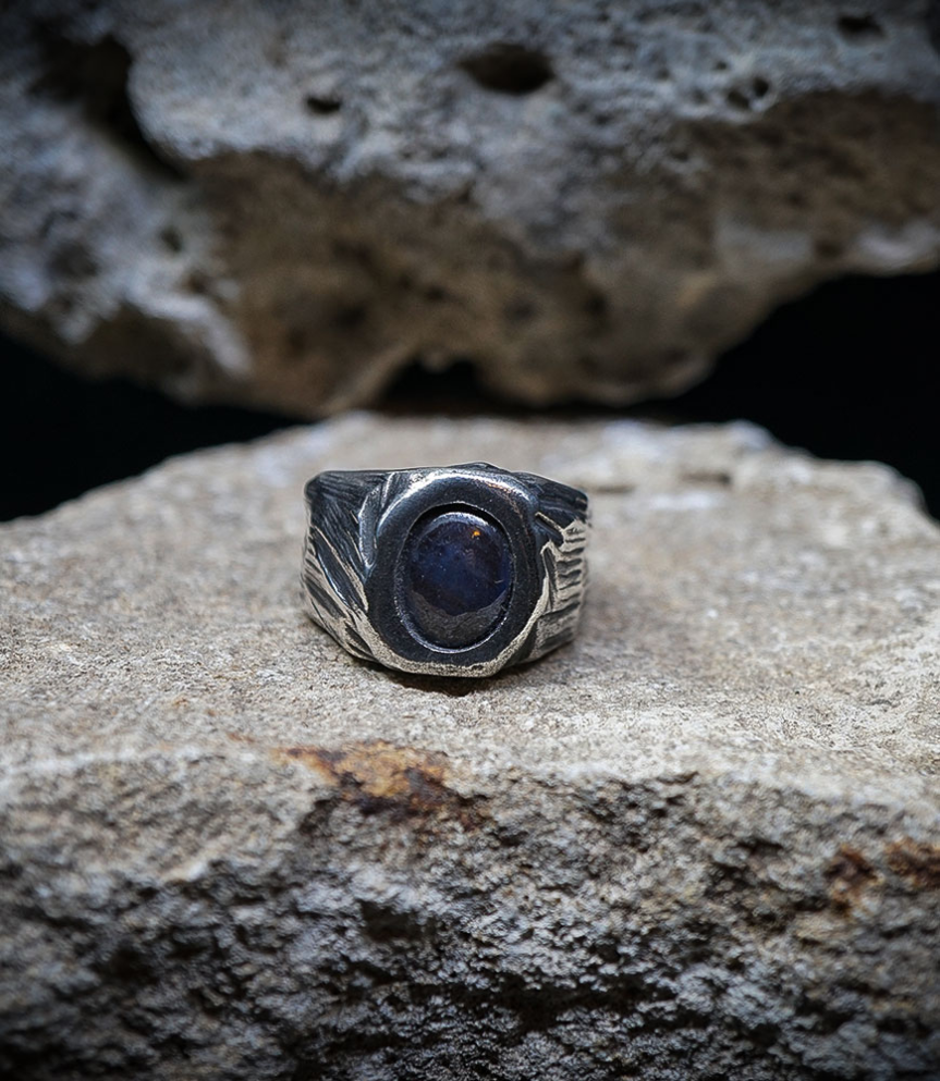 Geologic Collection - Sterling Silver and Sapphire Rings    Material: 925/1000 Sterling Silver  Stone: Sapphire (3.25 carats)  W
