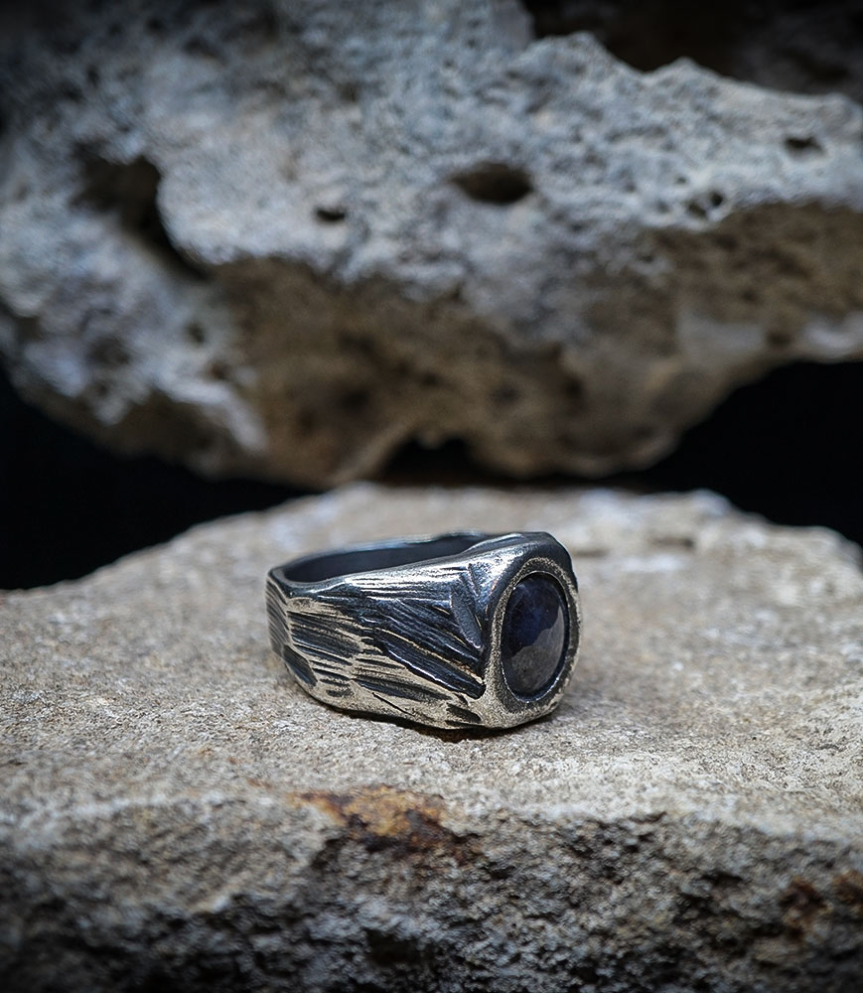 Geologic Collection - Sterling Silver and Sapphire Rings    Material: 925/1000 Sterling Silver  Stone: Sapphire (3.25 carats)  W