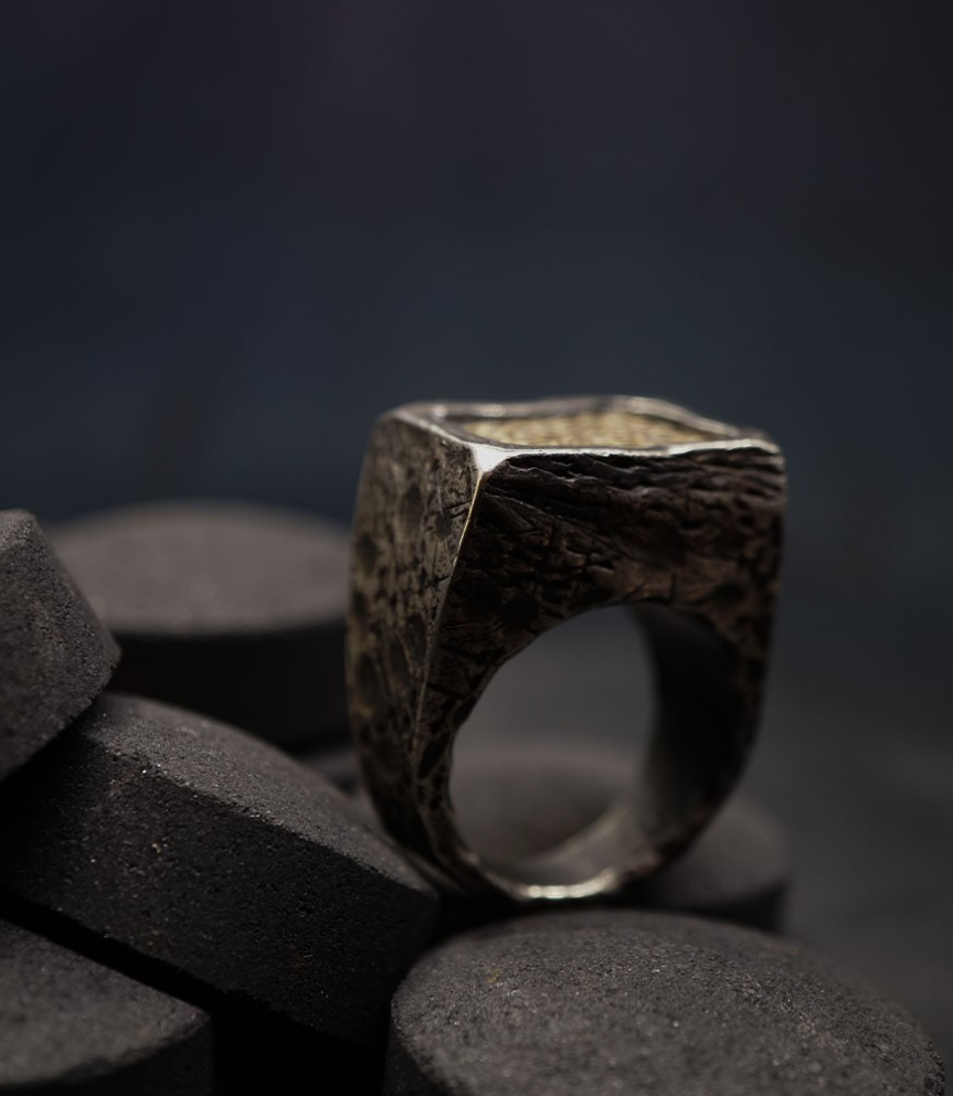 First Men Collection - Silver Ring and Fossilized Dinosaur Bone