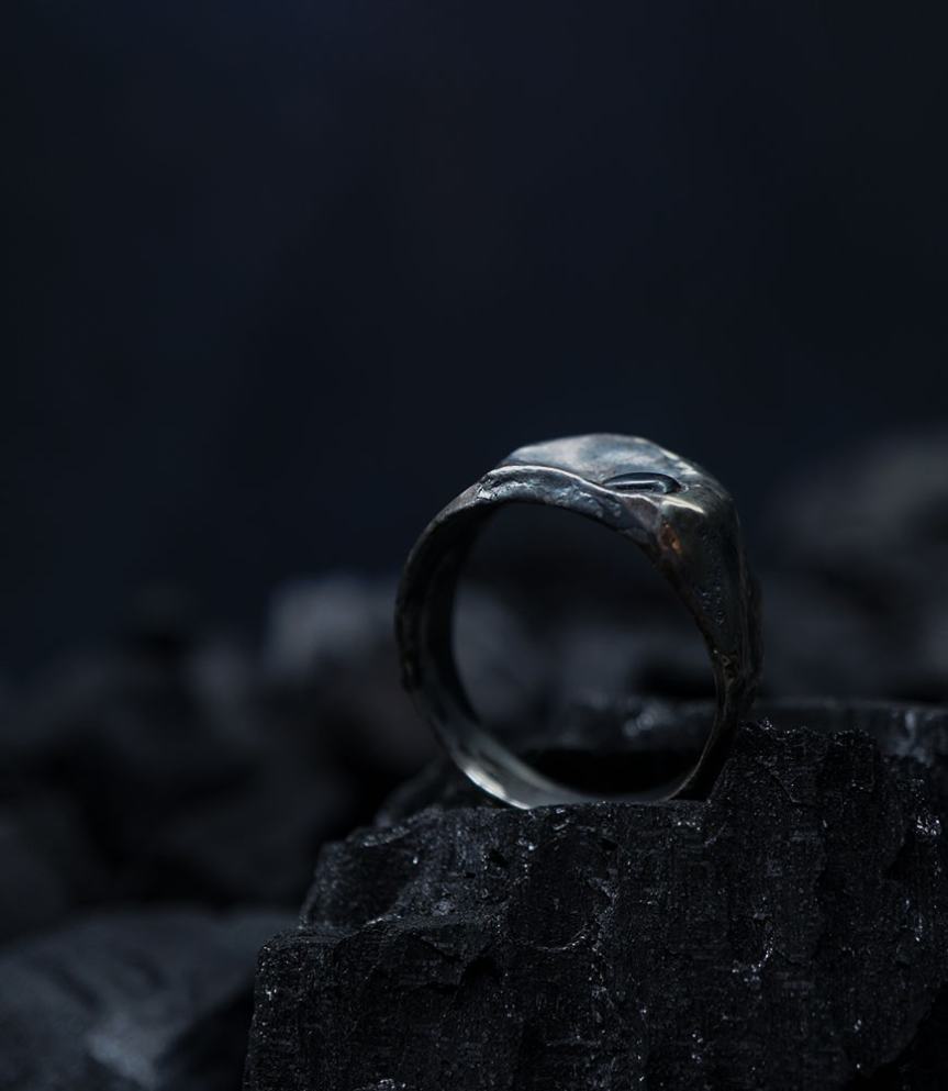 Hephaistos Stones Collection - Hematite and Solid Silver Ring by Anthony Barrouyer
