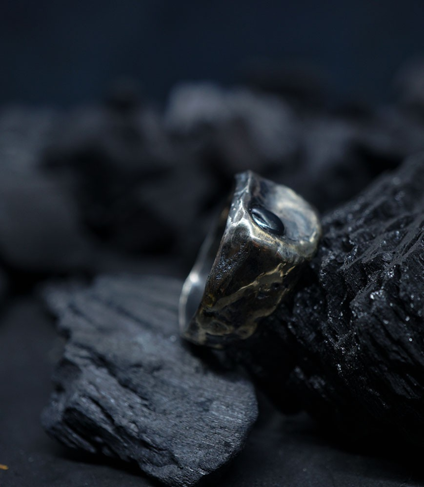 Hephaistos Stones Collection - Hematite and Solid Silver Ring by Anthony Barrouyer