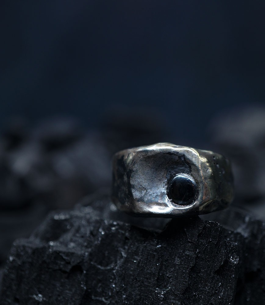 Hephaistos Stones Collection - Hematite and Solid Silver Ring by Anthony Barrouyer