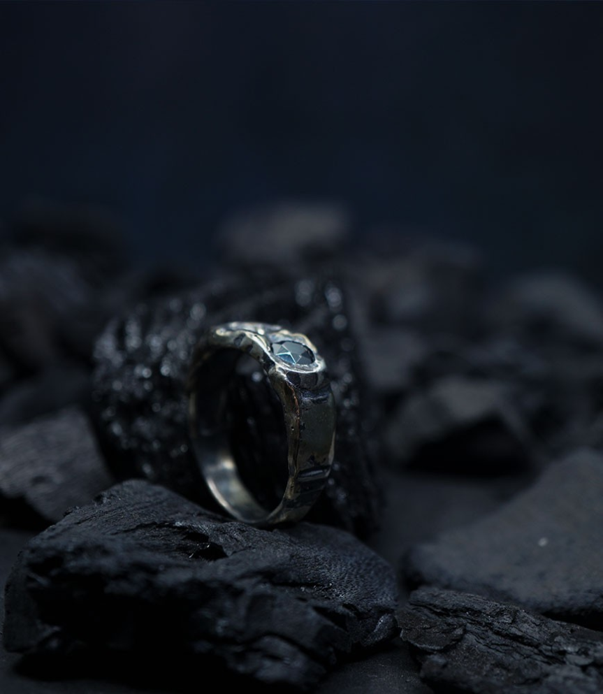 Hephaistos Stones Collection - Hematite and Solid Silver Ring by Anthony Barrouyer