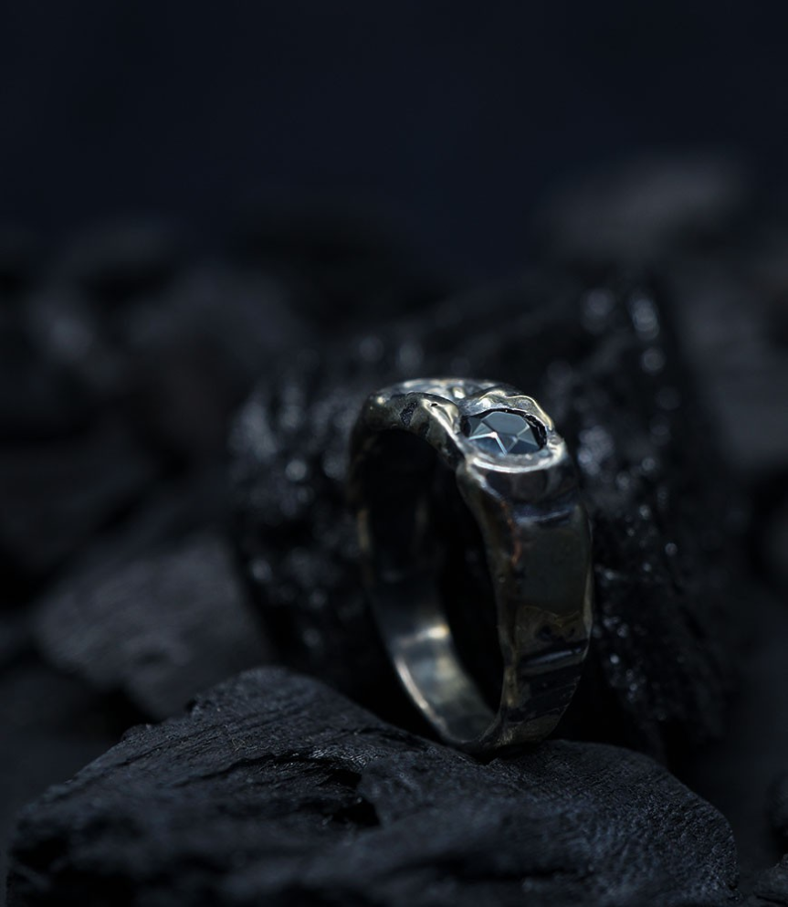 Hephaistos Stones Collection - Hematite and Solid Silver Ring by Anthony Barrouyer