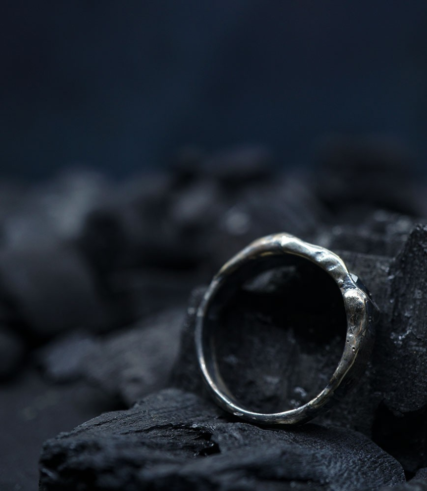 Hephaistos Stones Collection - Hematite and Solid Silver Ring by Anthony Barrouyer