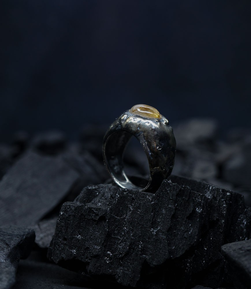 Hephaistos Stones Collection - Rutilated Quartz Ring in Solid Silver by Anthony Barrouyer