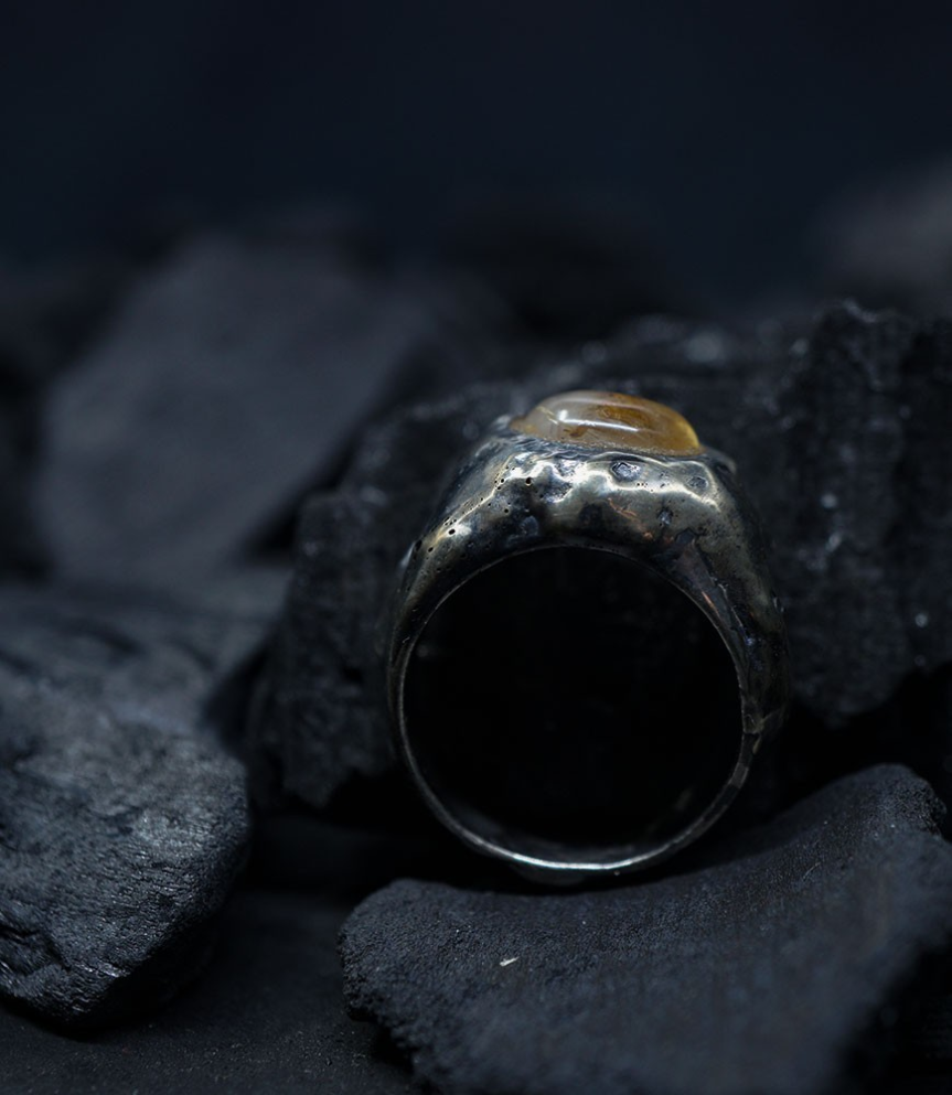 Hephaistos Stones Collection - Rutilated Quartz Ring in Solid Silver by Anthony Barrouyer