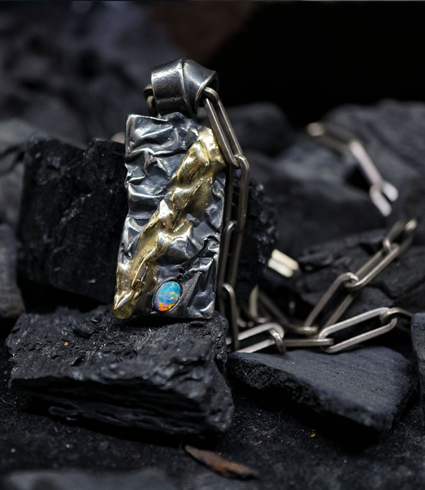 Geologic Stones Collection - Opal Pendant, Gold and Sterling Silver