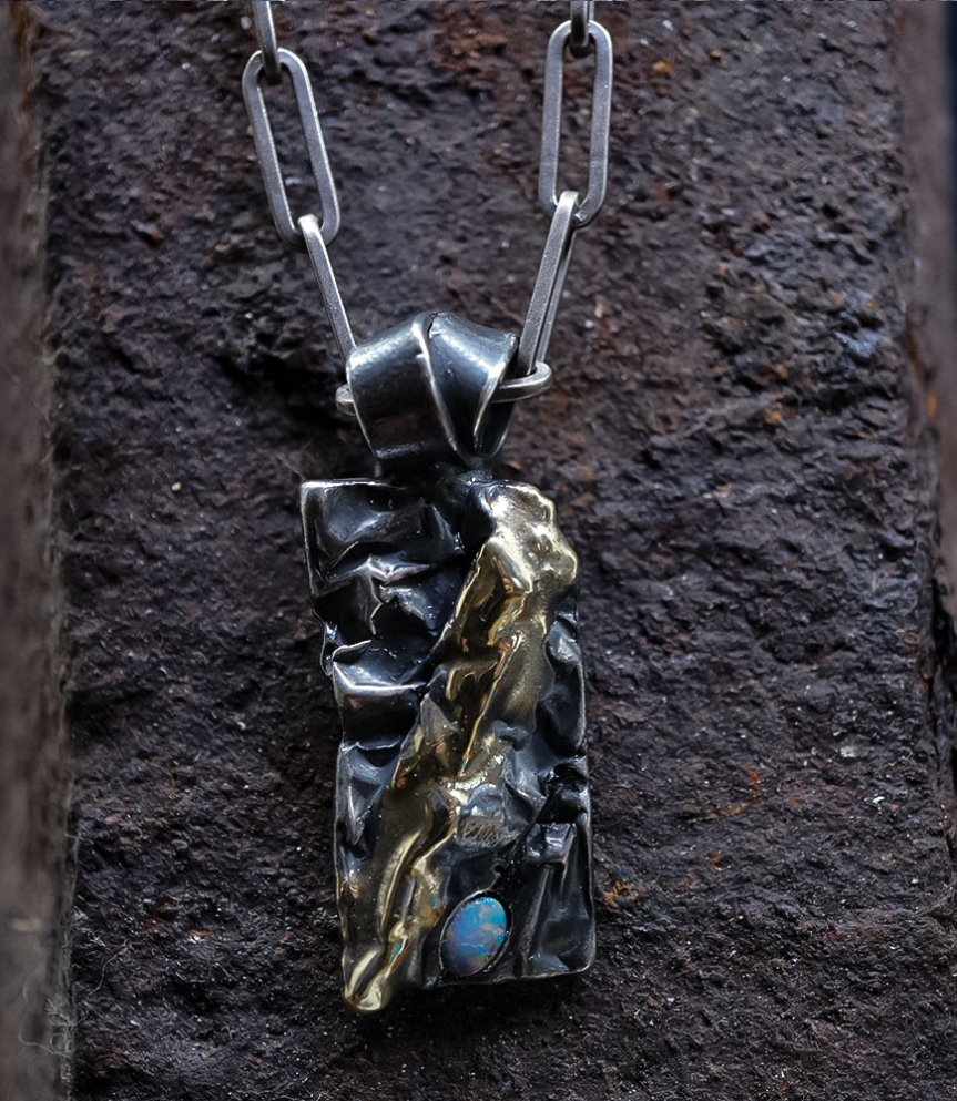 Geologic Stones Collection - Opal Pendant, Gold and Sterling Silver