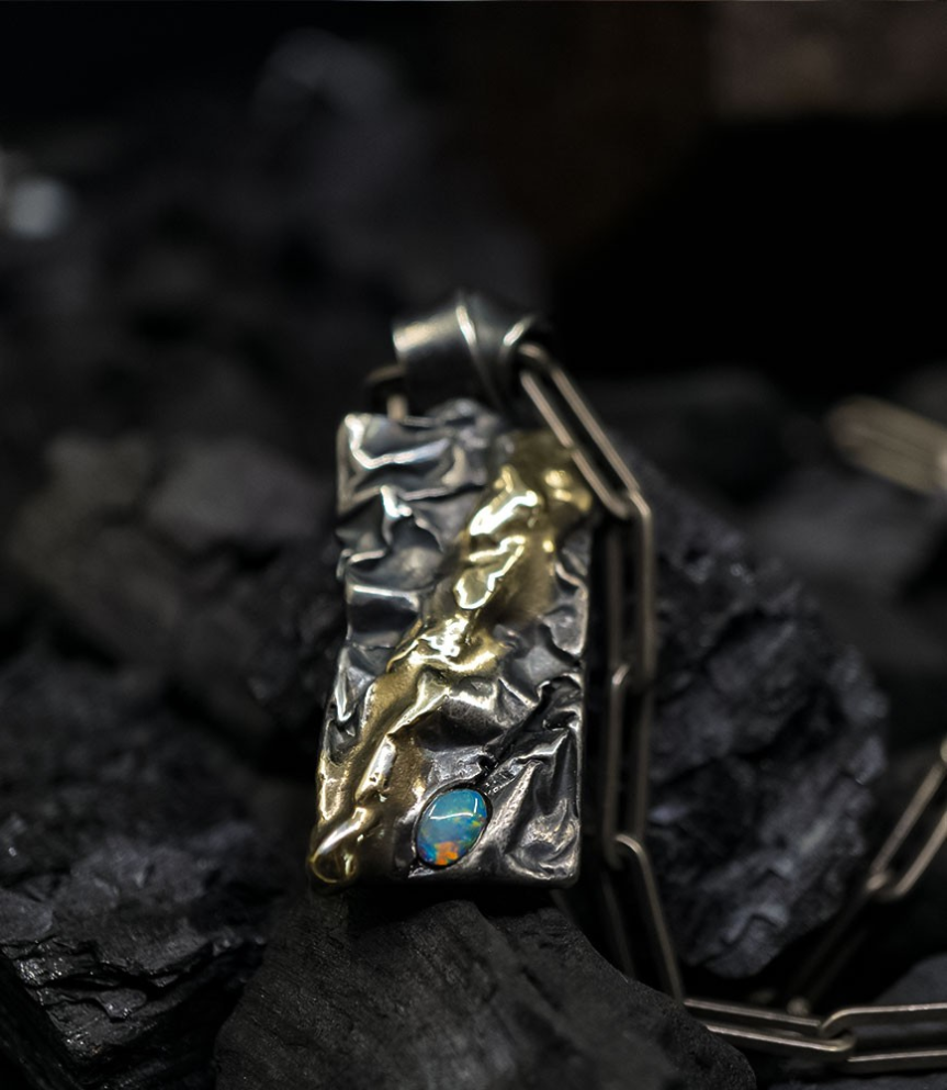 Geologic Stones Collection - Opal Pendant, Gold and Sterling Silver