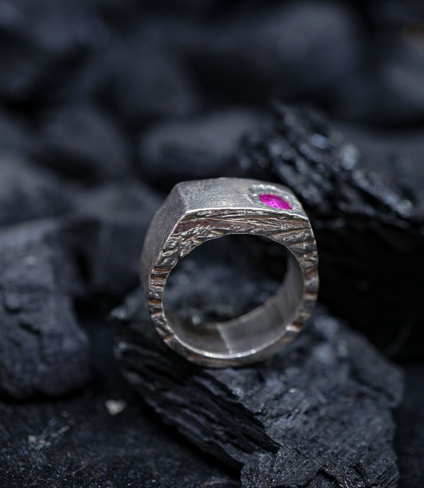 Geologic Stones Collection - Solid Silver and Ruby Rings