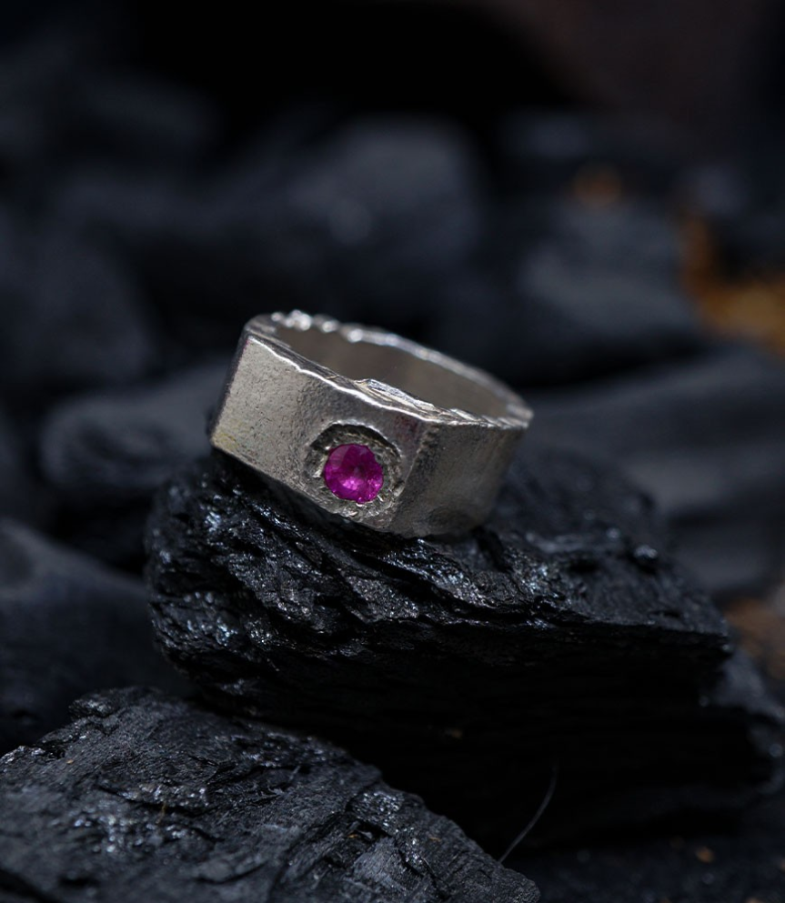 Geologic Stones Collection - Solid Silver and Ruby Rings