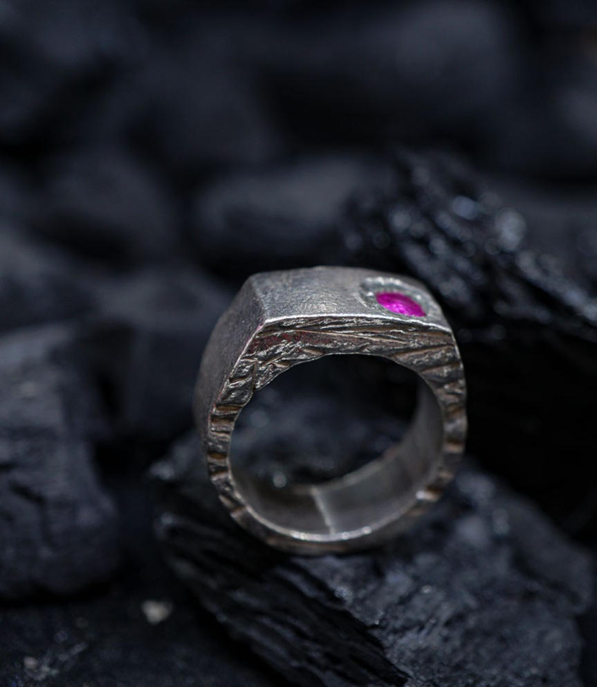 Geologic Stones Collection - Solid Silver and Ruby Rings