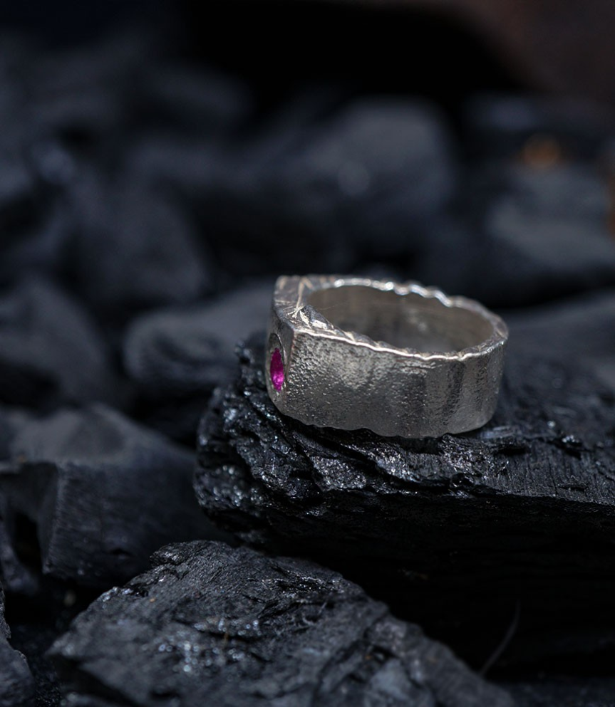 Geologic Stones Collection - Solid Silver and Ruby Rings