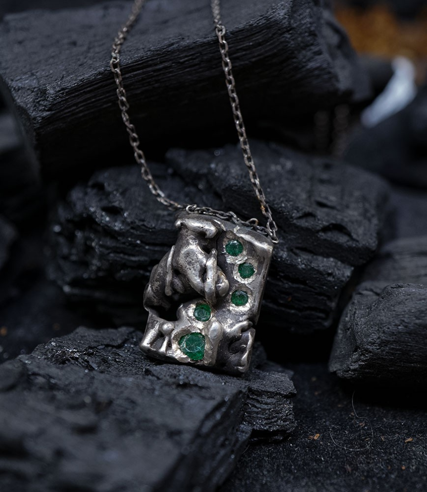 Hephaestus Stones Collection - Emerald and Sterling Silver Necklace
