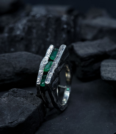 Bague émeraude en argent massif piéce unique signè Krazy Stones