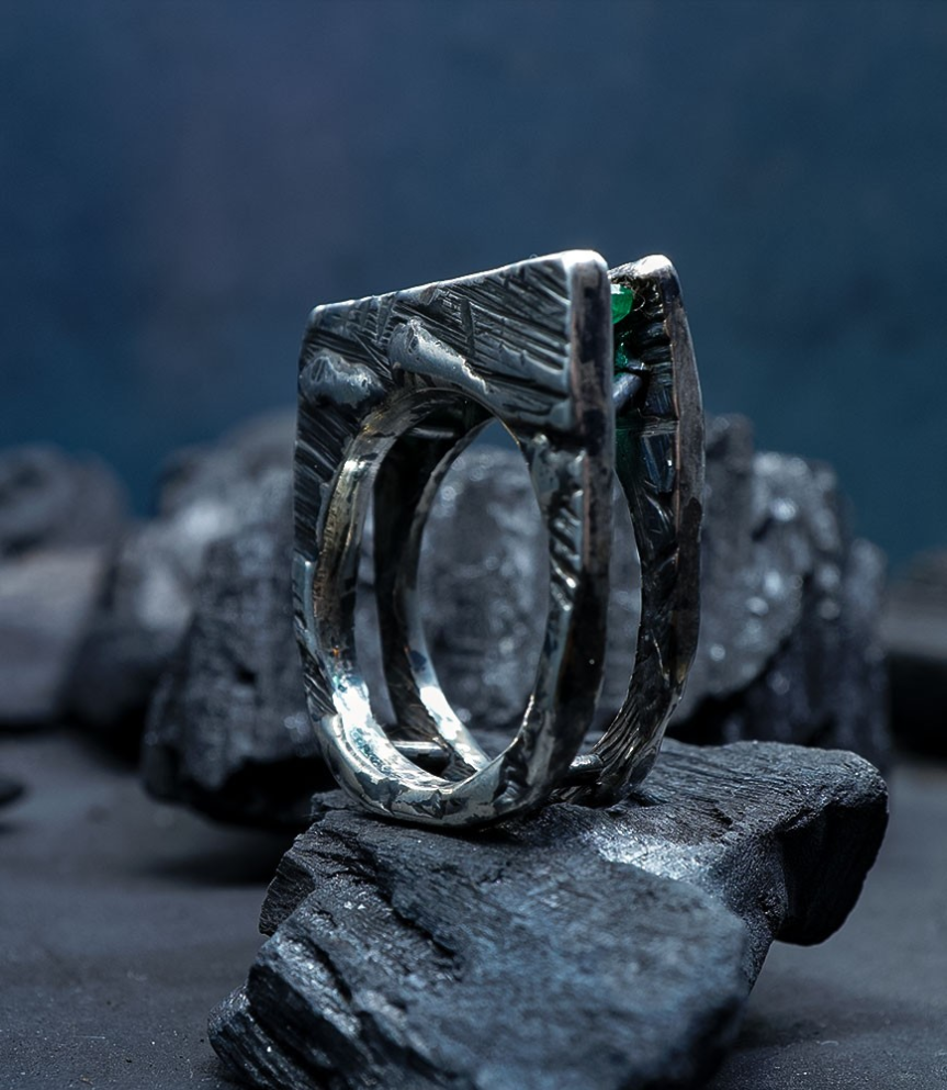 Bague émeraude en argent massif piéce unique signè Krazy Stones