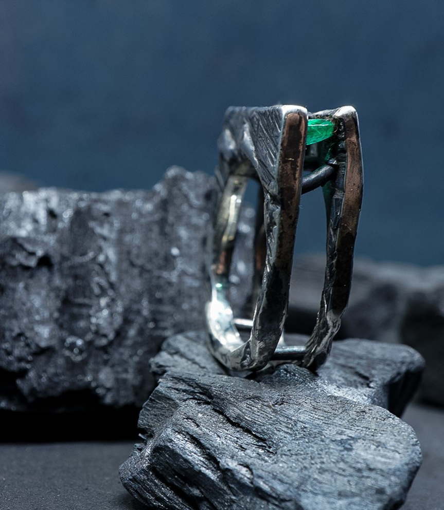 Bague émeraude en argent massif piéce unique signè Krazy Stones