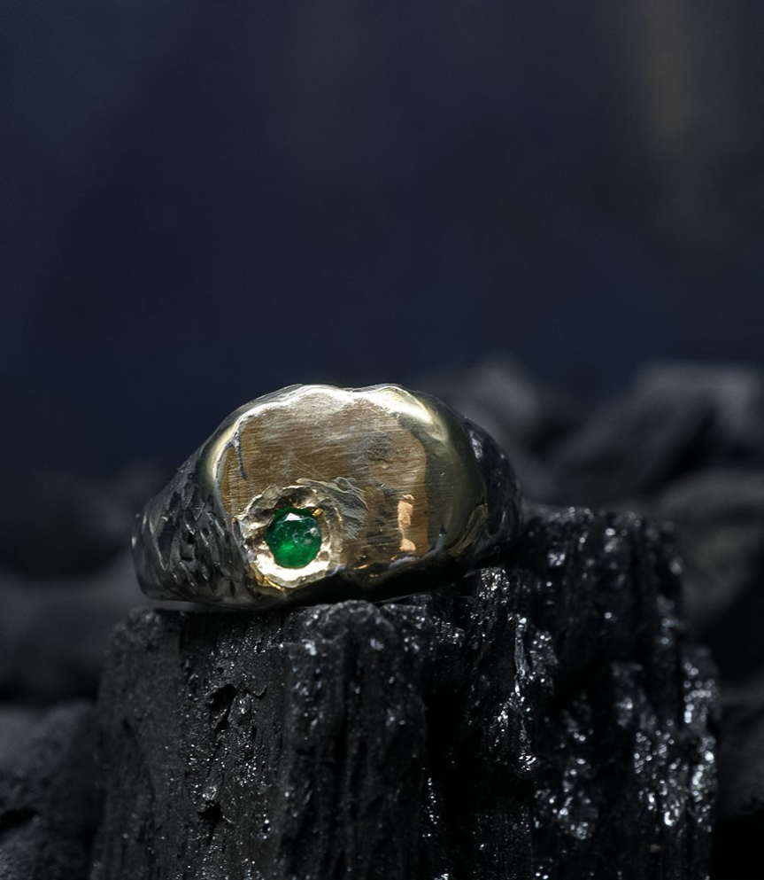 Hephaestus Stones Collection - Emerald Ring, Solid Gold Silver
