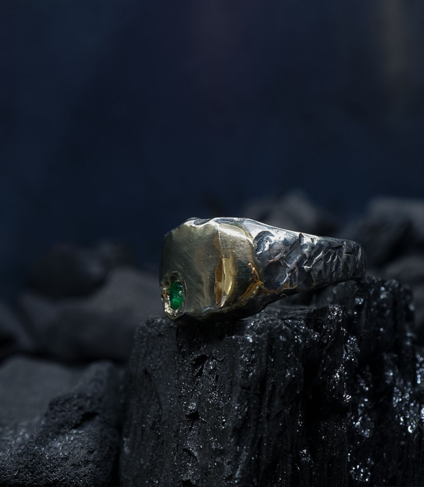 Hephaestus Stones Collection - Emerald Ring, Solid Gold Silver