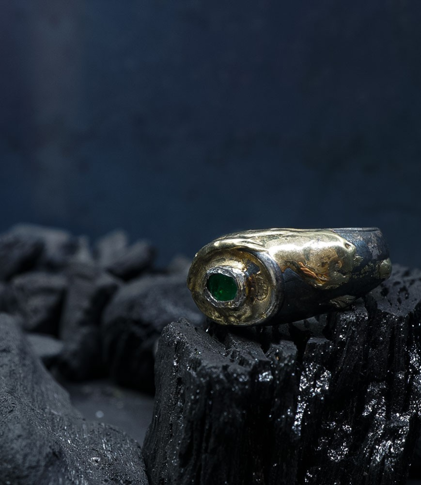 Hephaestus Stones Collection - Emerald Ring, Gold and Sterling Silver