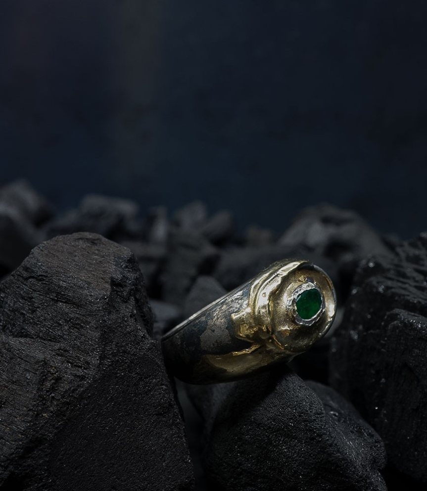 Hephaestus Stones Collection - Emerald Ring, Gold and Sterling Silver