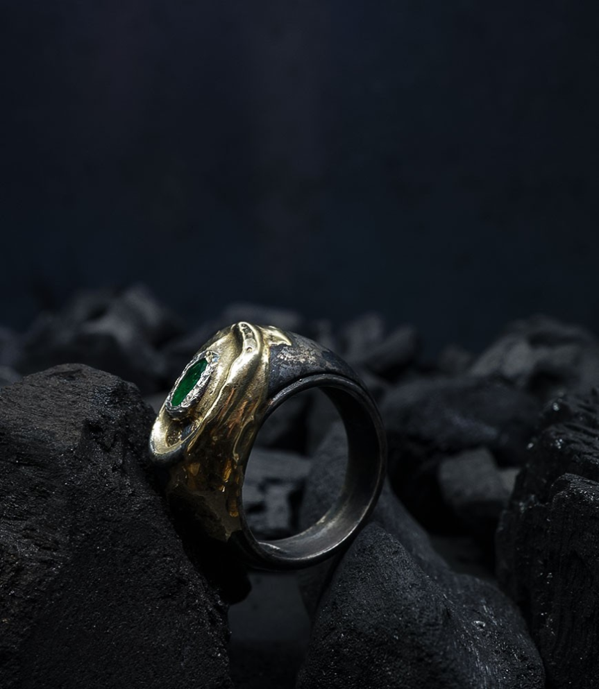 Hephaestus Stones Collection - Emerald Ring, Gold and Sterling Silver