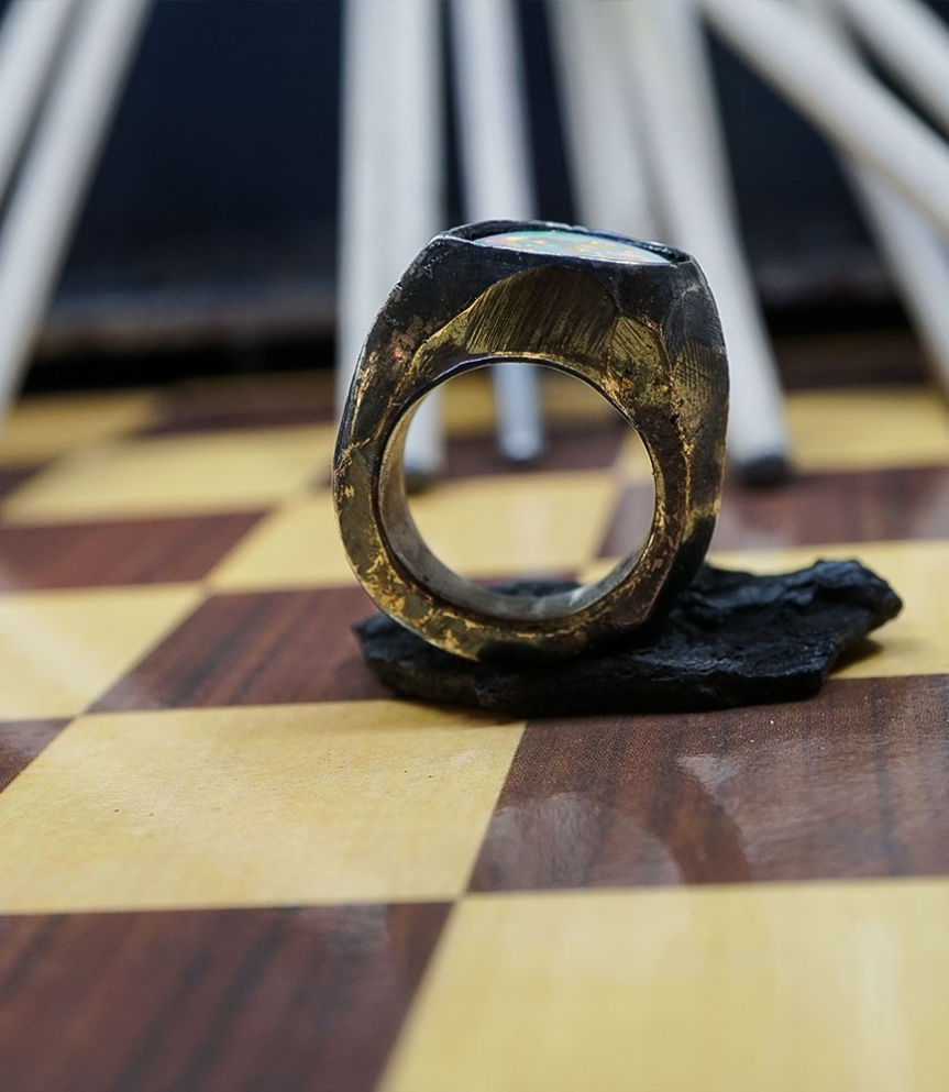 Bague argent et opale création Anthony Barrouyer