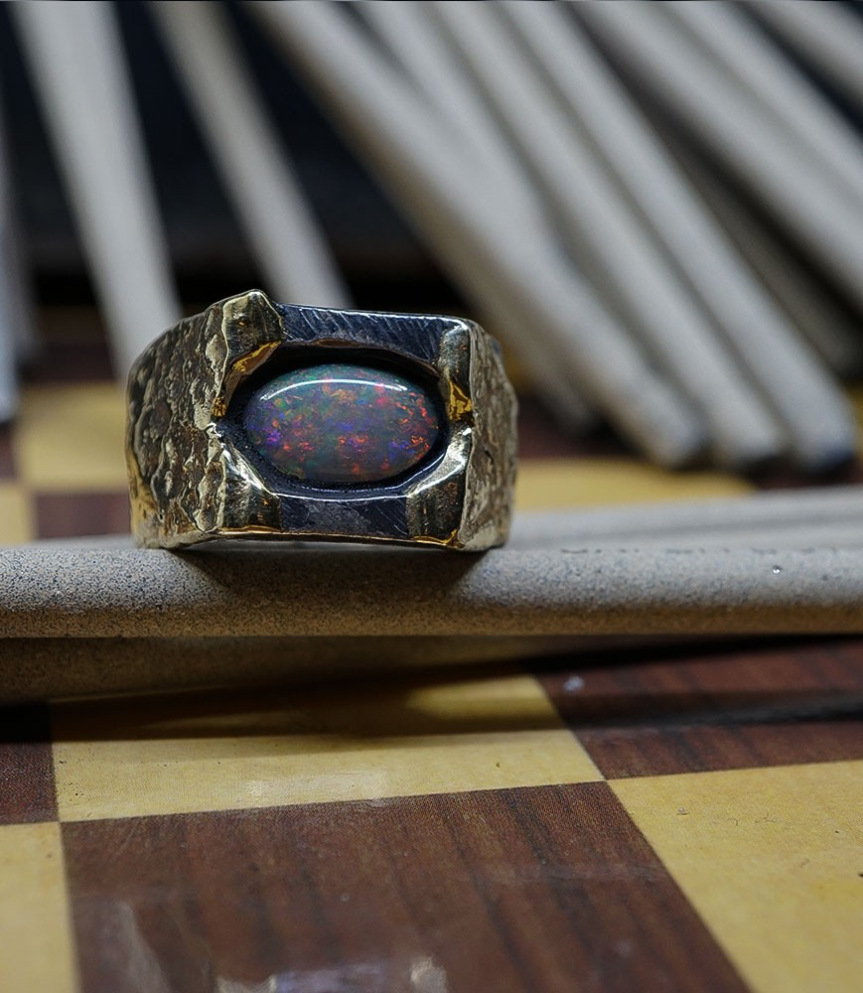 Bague opale en or et argent massif