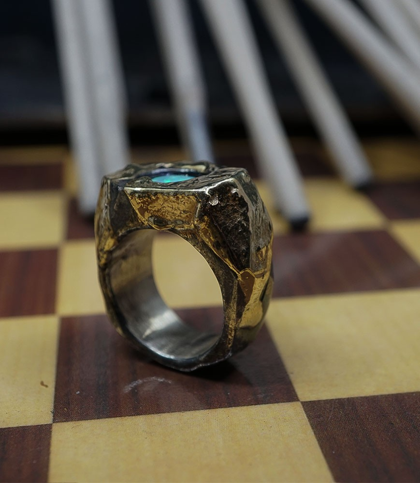 Bague opale en or et argent collection Krazystone by Anthony Barrouyer