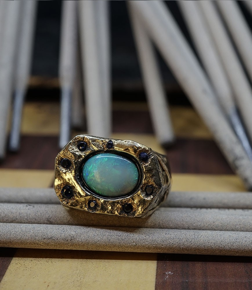 Bague en or et argent Krazystones  opale et saphir