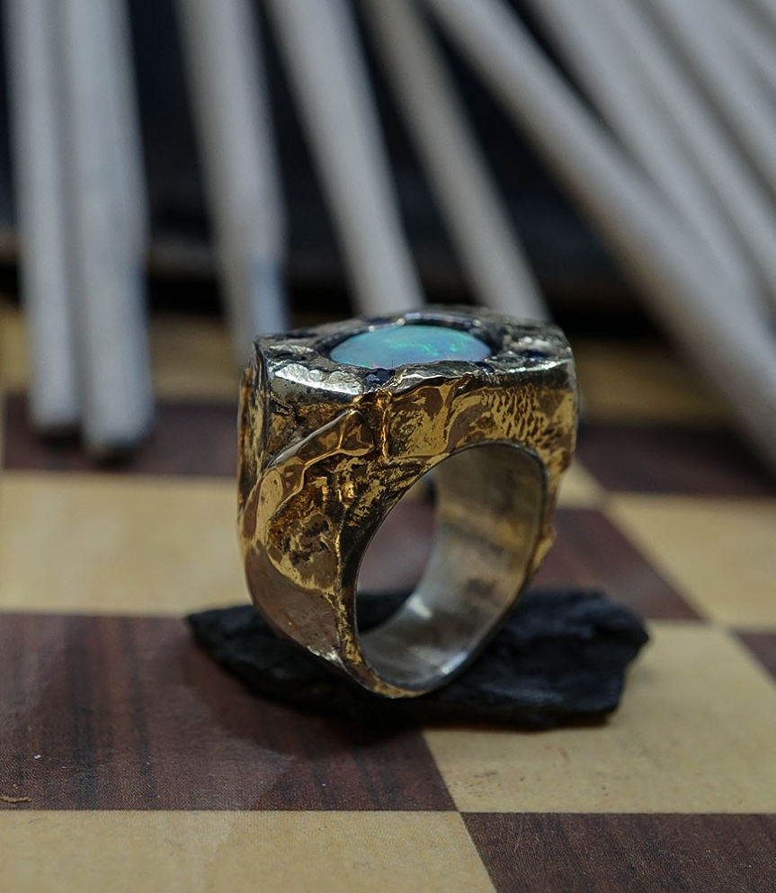 Bague en or et argent Krazystones  opale et saphir