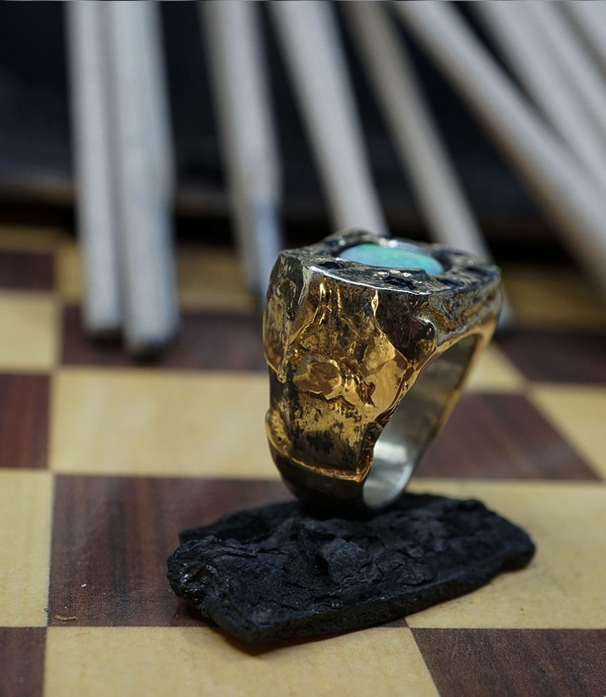 Bague en or et argent Krazystones  opale et saphir