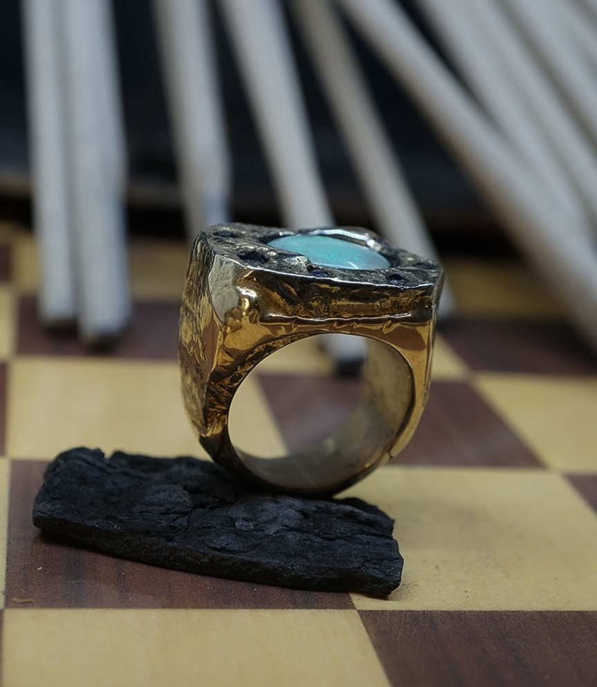 Bague en or et argent Krazystones  opale et saphir