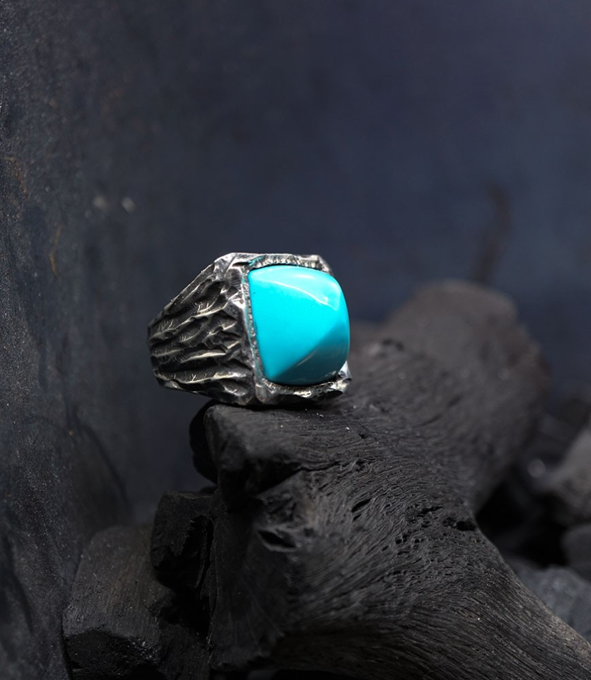 Pièce unique Krazystones bague en argent et turquoise