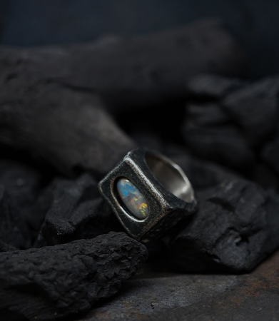 Bague de créateur en argent et opale pièce unique Krazystones