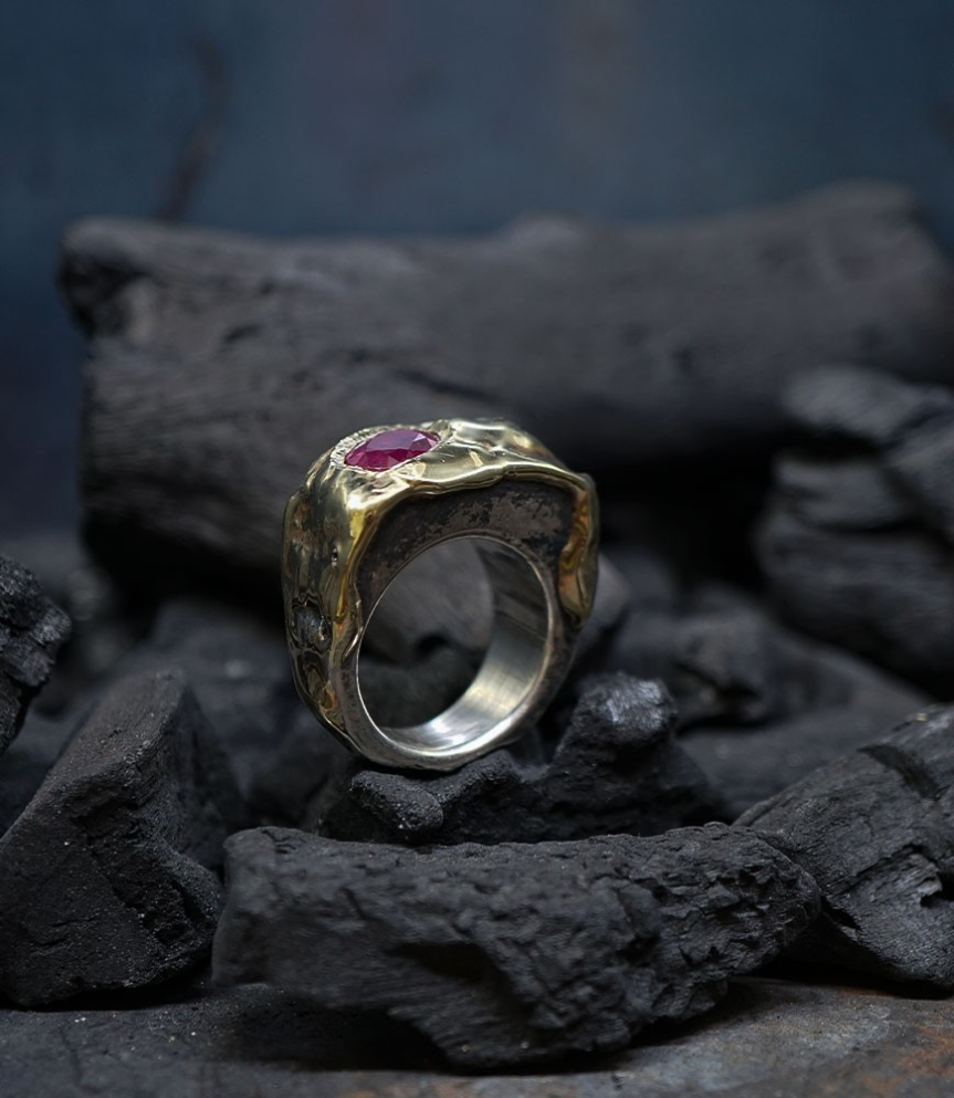Hephaestus Stones Collection - Ruby, Gold and Sterling Silver Ring