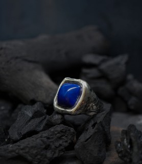 Créations Anthony Barrouyer bague en argent et Lapis-Lazuli bague unique pour homme