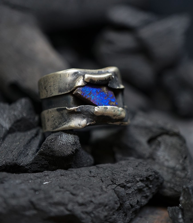 Bague de luxe en argent et opale pour homme