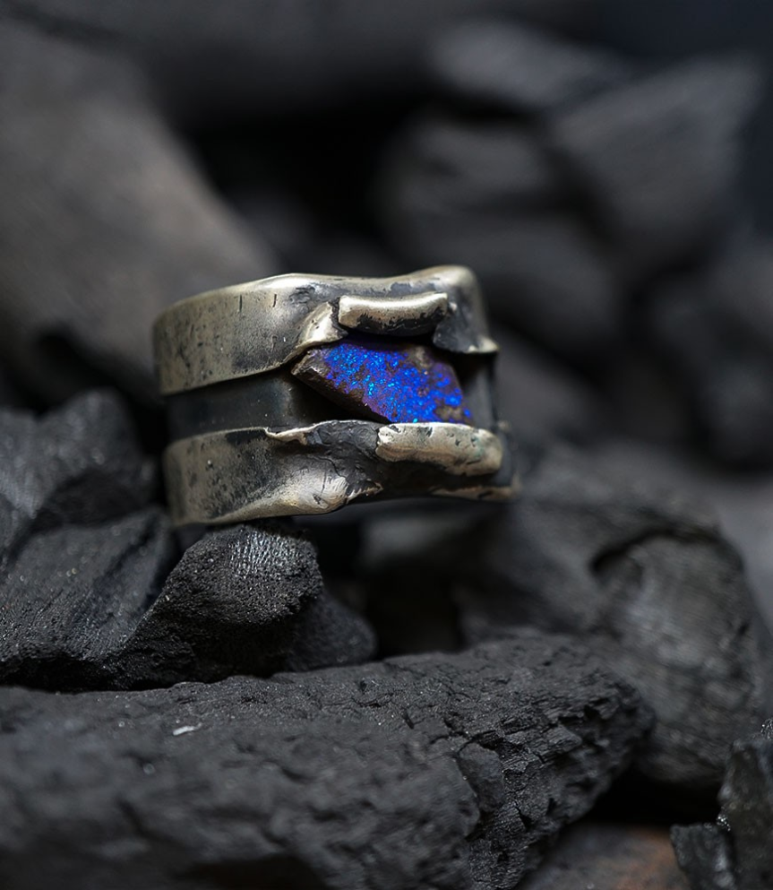 Bague de luxe en argent et opale pour homme